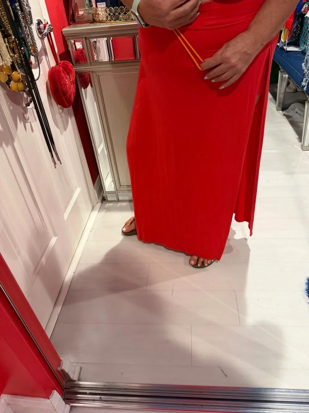 Red Maxi Skort with Side Slits - Brand Unspecified